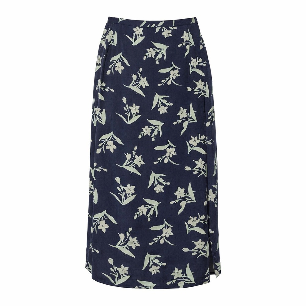 Talbots Size 14 Navy Blue Floral Silk Midi Wrap Skirt Womens Office Church